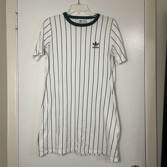 ADIDAS green striped baseball tshirt short sleeve dress size US small - Picture 1 of 5